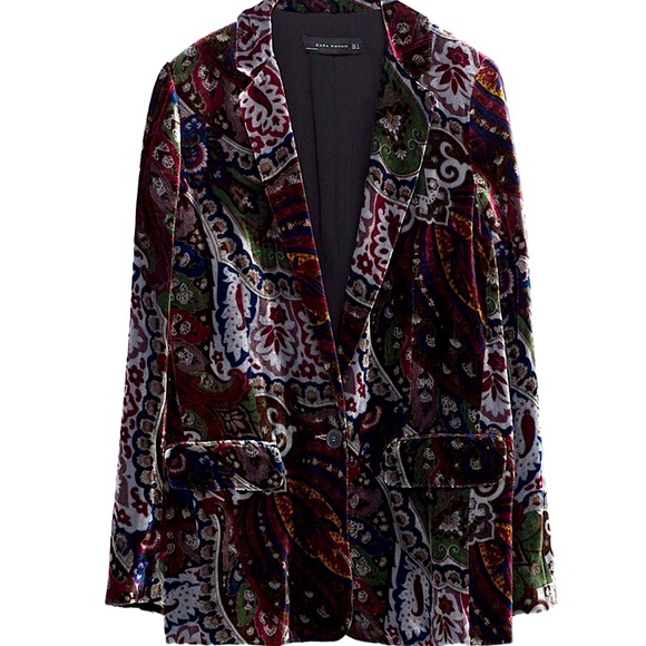 ZARA Women’s Silk Velvet Paisley Floral Print Blazer Size M Boho Artsy Grunge - Picture 1 of 13